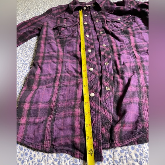 TRUE RELIGION Western Pearl Snap Purple Plaid Size W Small - Picture 8 of 13